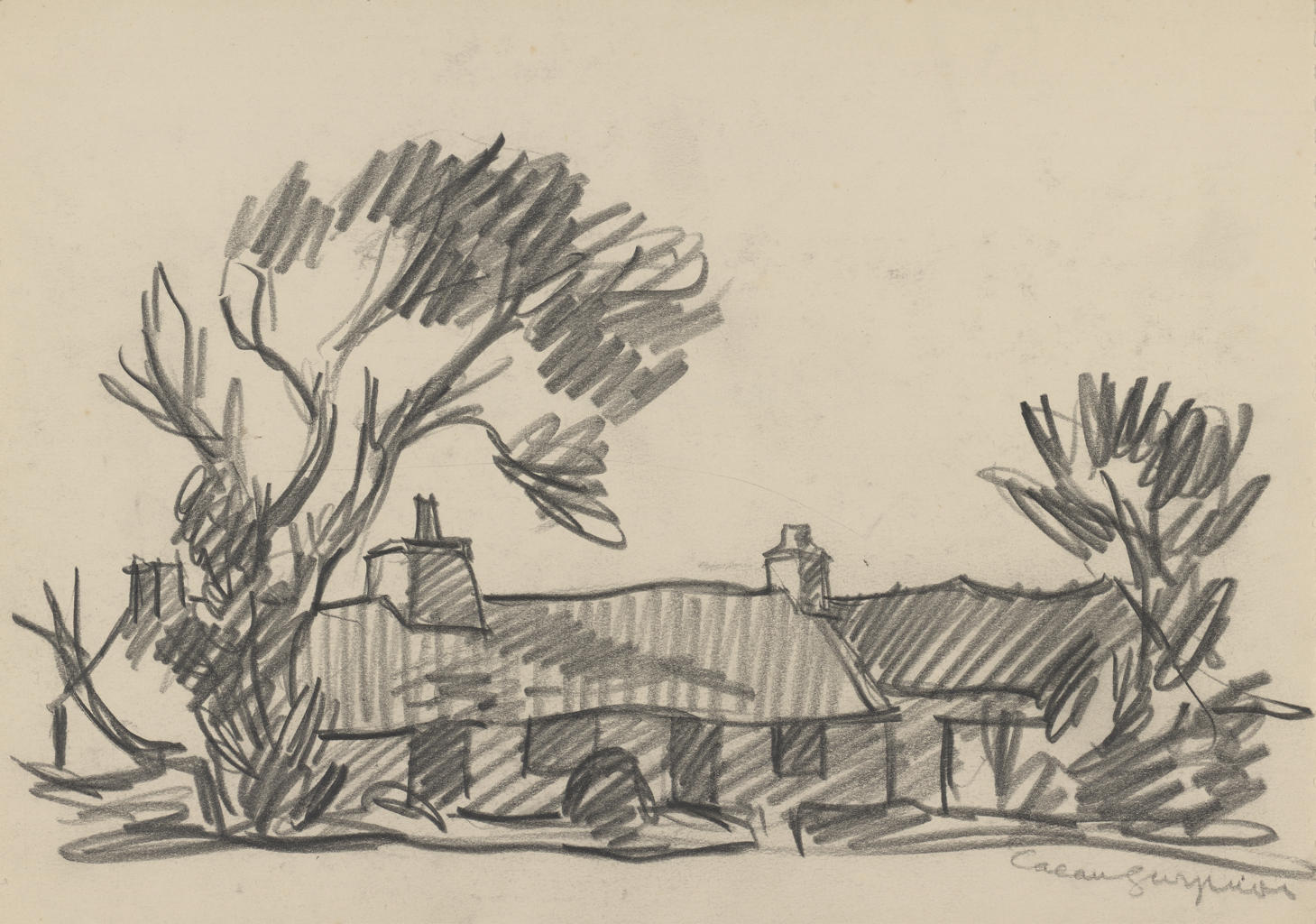 sketch of a farm house in pencil from Llanddona