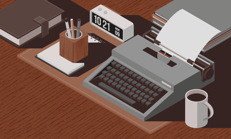 Illustration of a desk with a typewriter